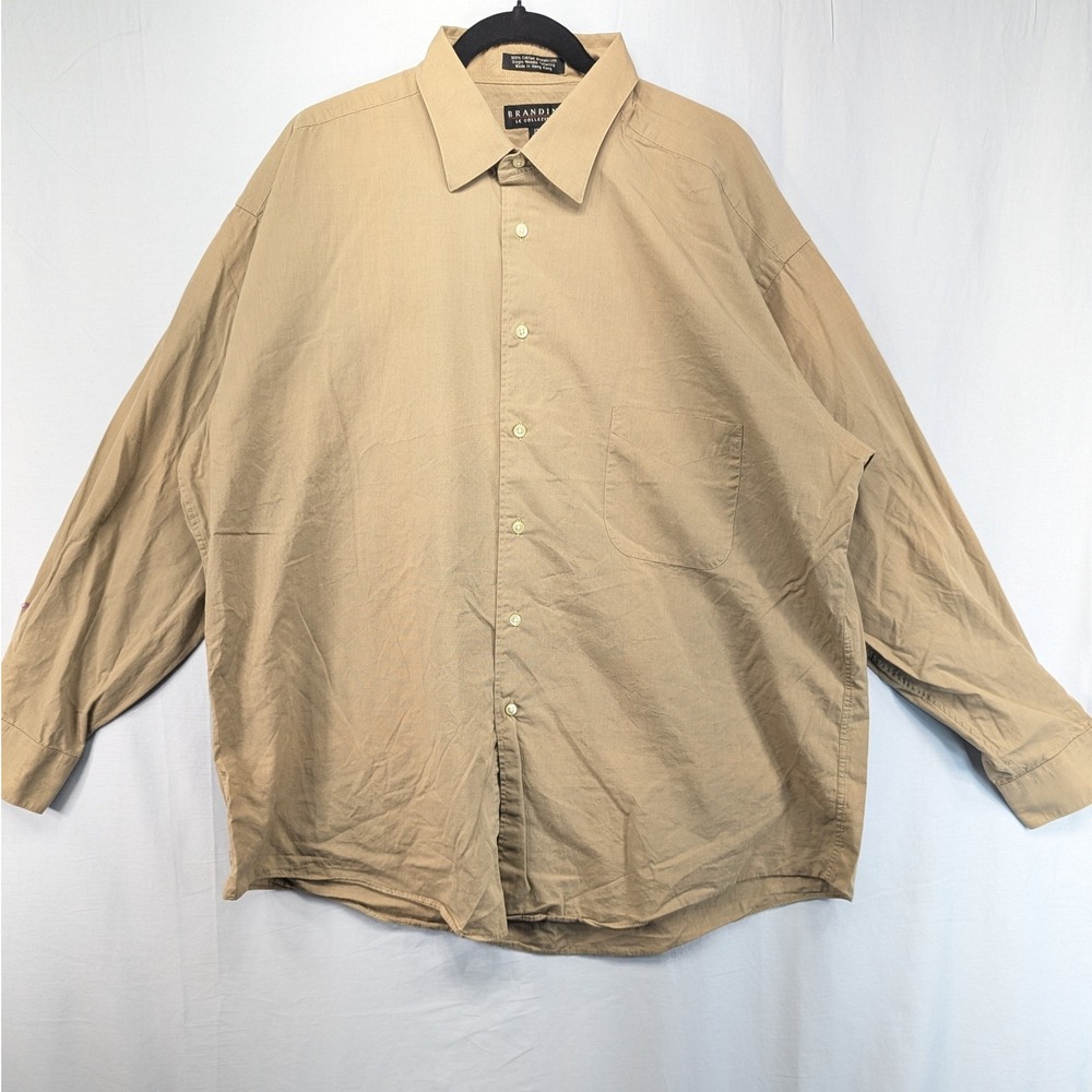 BRANDINI Le Collezioni Mens Tan Long Sleeve‎ Button Up Shirt 17.5 34/35 Cotton